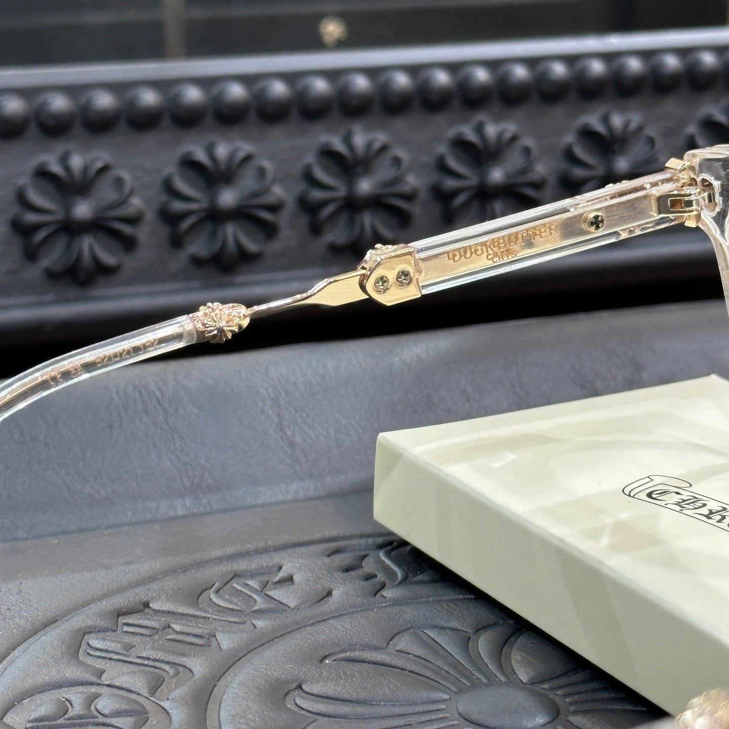 Chrome Hearts DUCK BUTTER Silver Sword Black Square Optical Glasses Unisex DUCK BUTTER BKSS