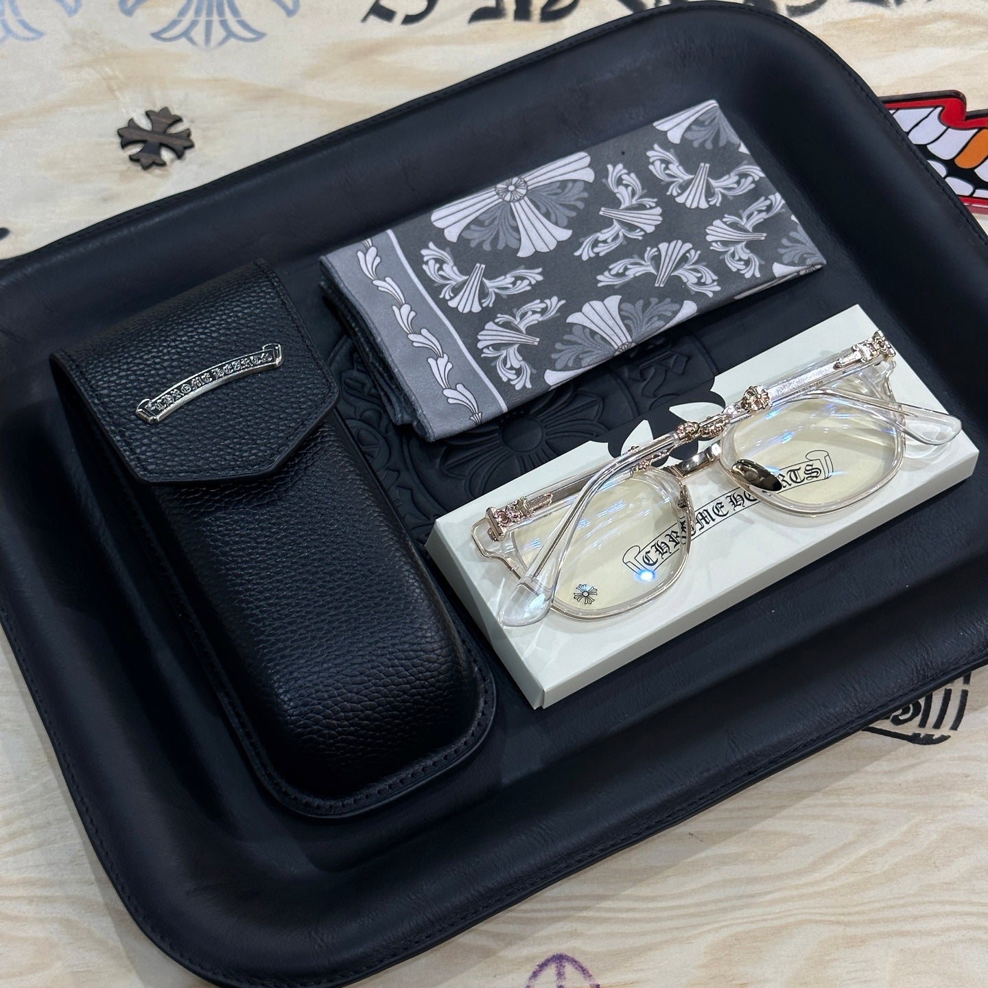 Chrome Hearts DUCK BUTTER Silver Sword Black Square Optical Glasses Unisex DUCK BUTTER BKSS