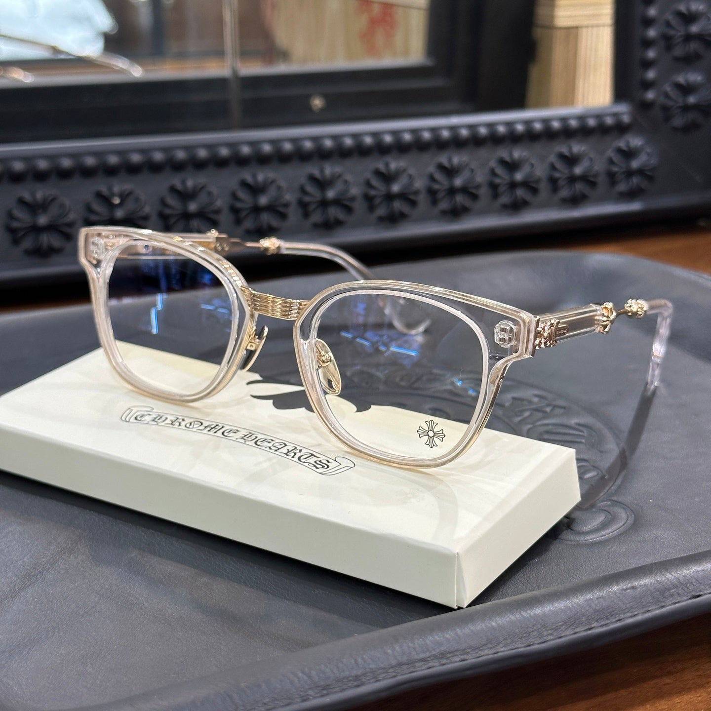 Chrome Hearts DUCK BUTTER Silver Sword Black Square Optical Glasses Unisex DUCK BUTTER BKSS