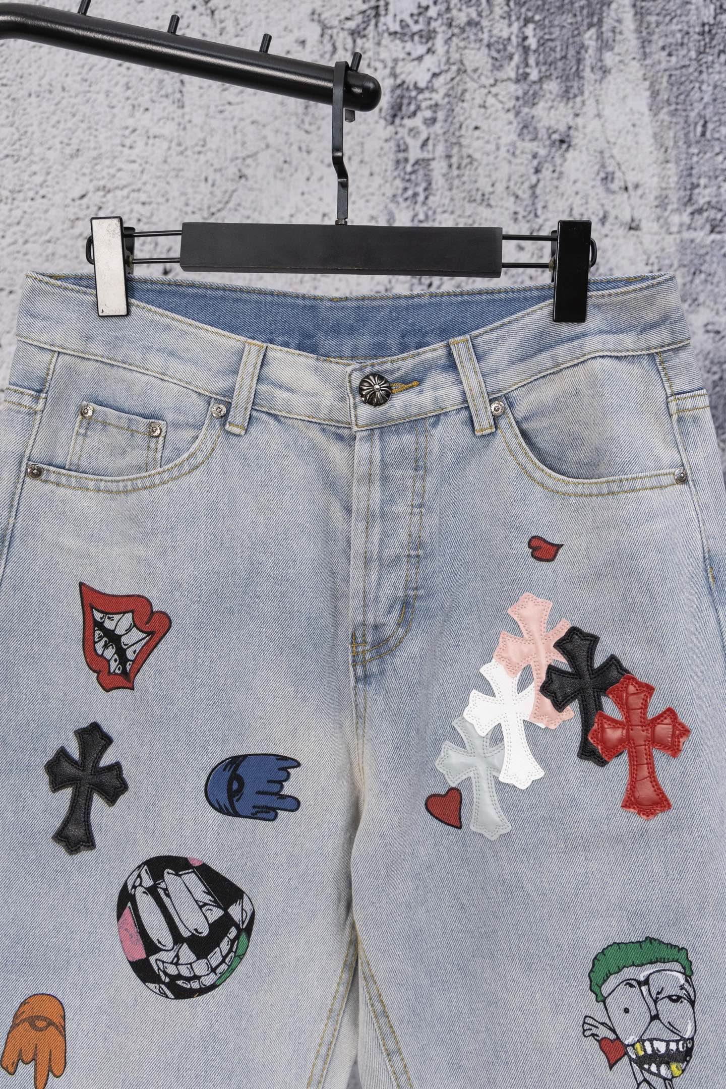 Chrome Heart embroidered print straight-leg jeans