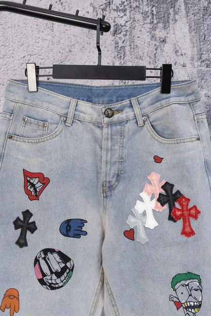 Chrome Heart embroidered print straight-leg jeans