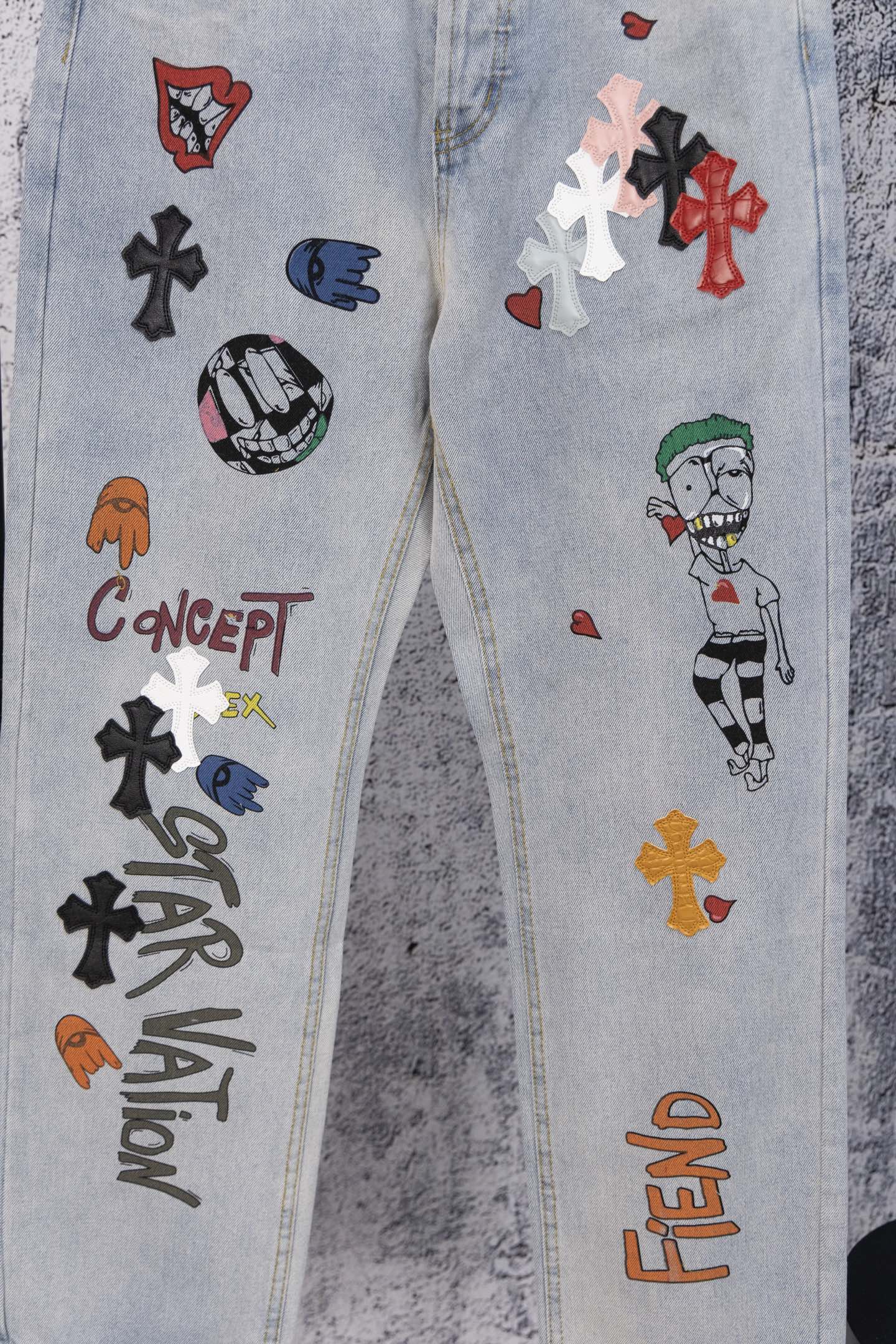 Chrome Heart embroidered print straight-leg jeans