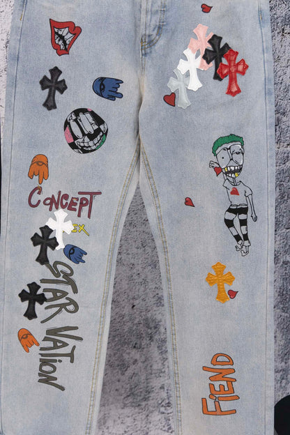 Chrome Heart embroidered print straight-leg jeans
