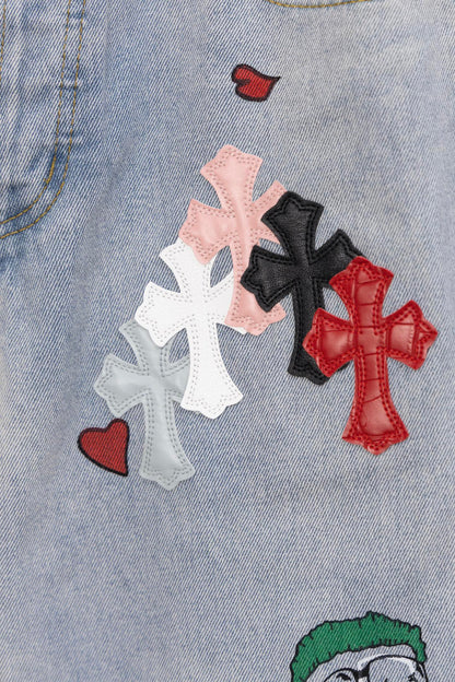 Chrome Heart embroidered print straight-leg jeans