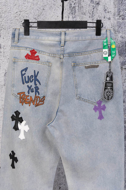Chrome Heart embroidered print straight-leg jeans