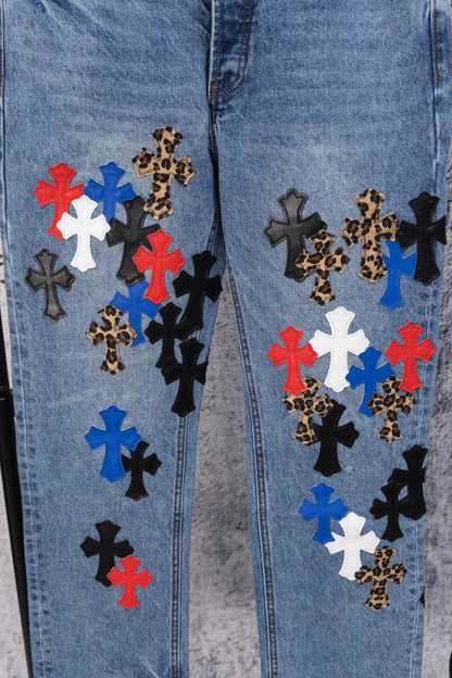 Chrome Heart embroidered print straight-leg jeans