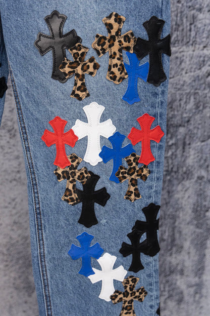 Chrome Heart embroidered print straight-leg jeans