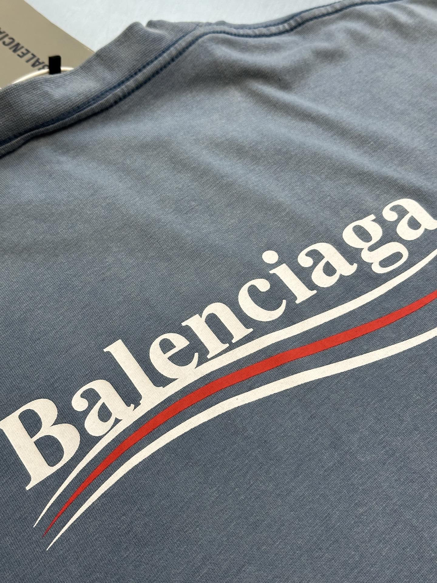 BALENCIAGA  Men's Political Campaign T-shirt Medium Fit in Faded Blue/white/red