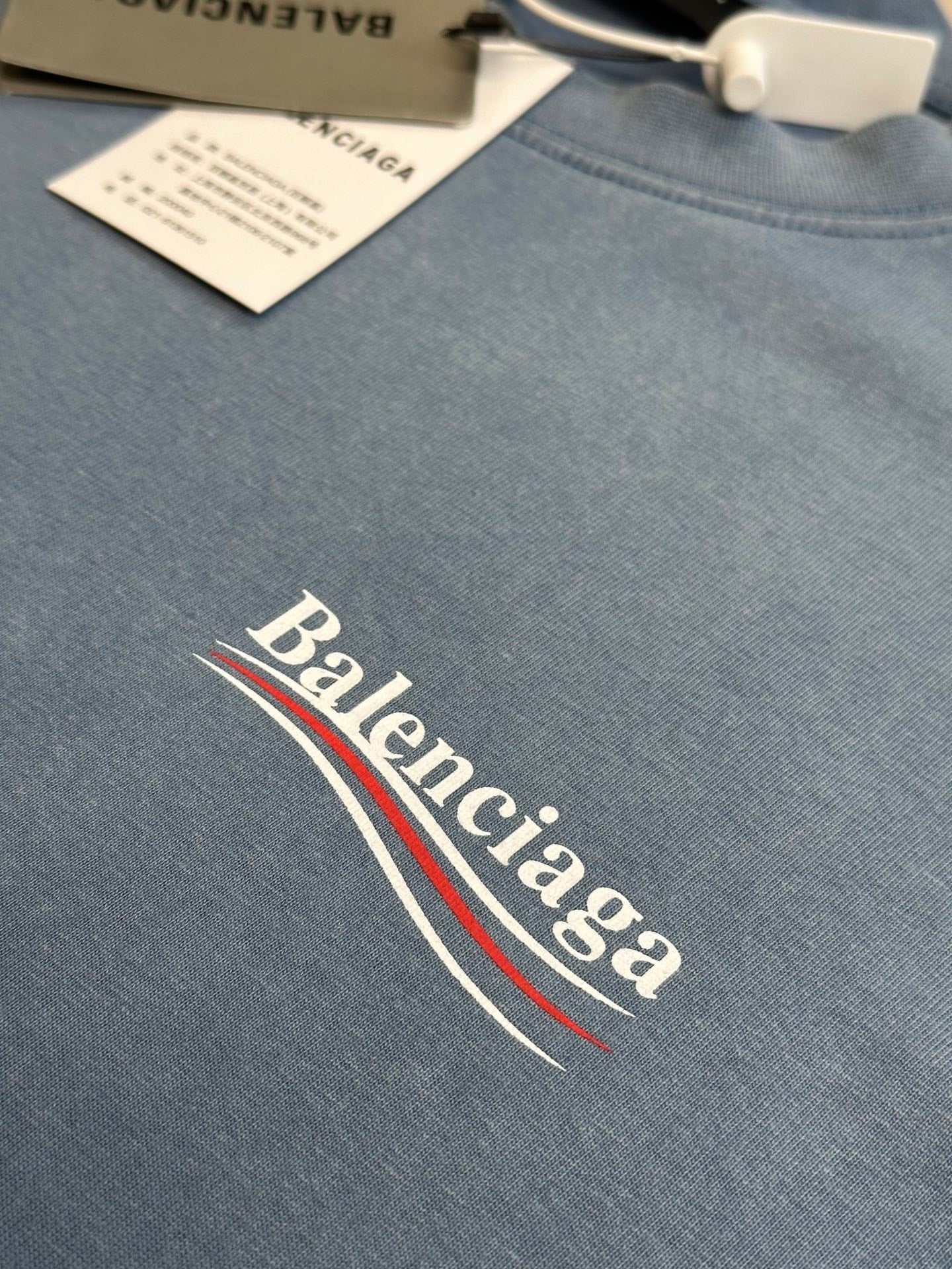 BALENCIAGA  Men's Political Campaign T-shirt Medium Fit in Faded Blue/white/red