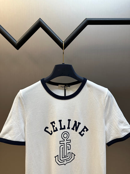 CELINE ANCHOR COTTON JERSEY 70S T-SHIRT