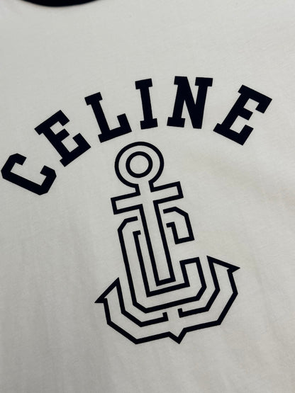 CELINE ANCHOR COTTON JERSEY 70S T-SHIRT