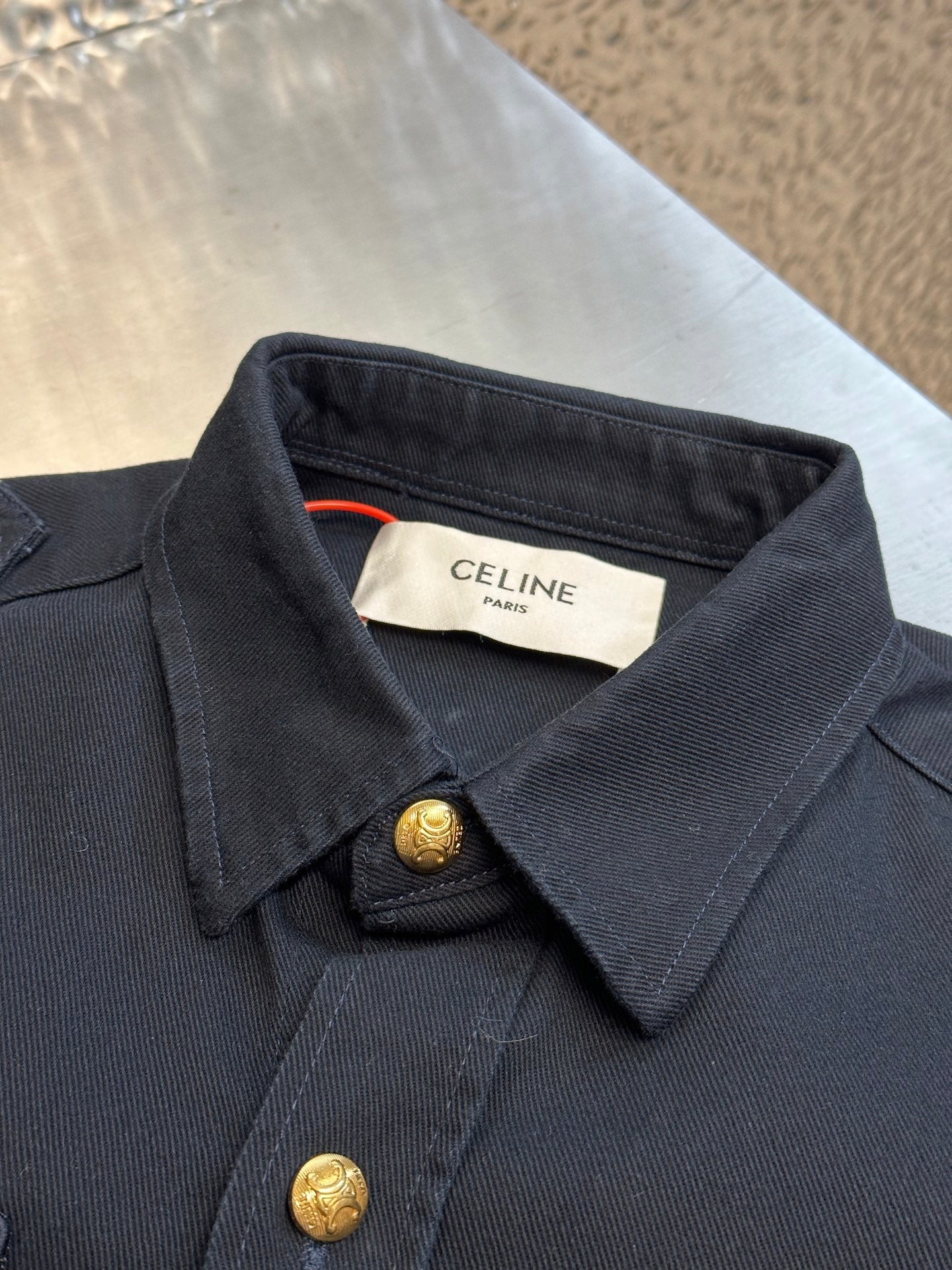 CELINE Men's Military Shirt in Cotton Wool Twill "Navy"