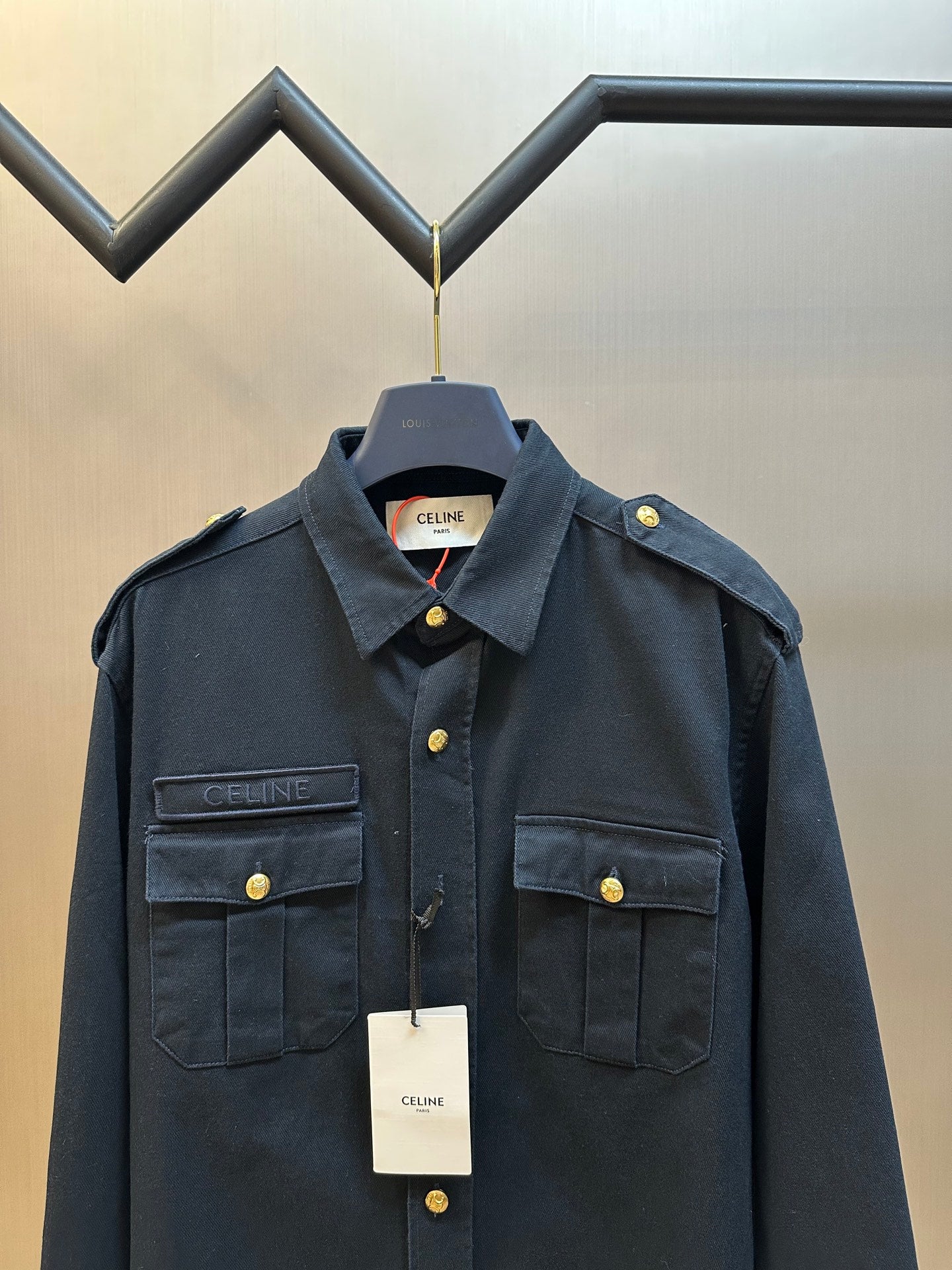 CELINE Men's Military Shirt in Cotton Wool Twill "Navy"