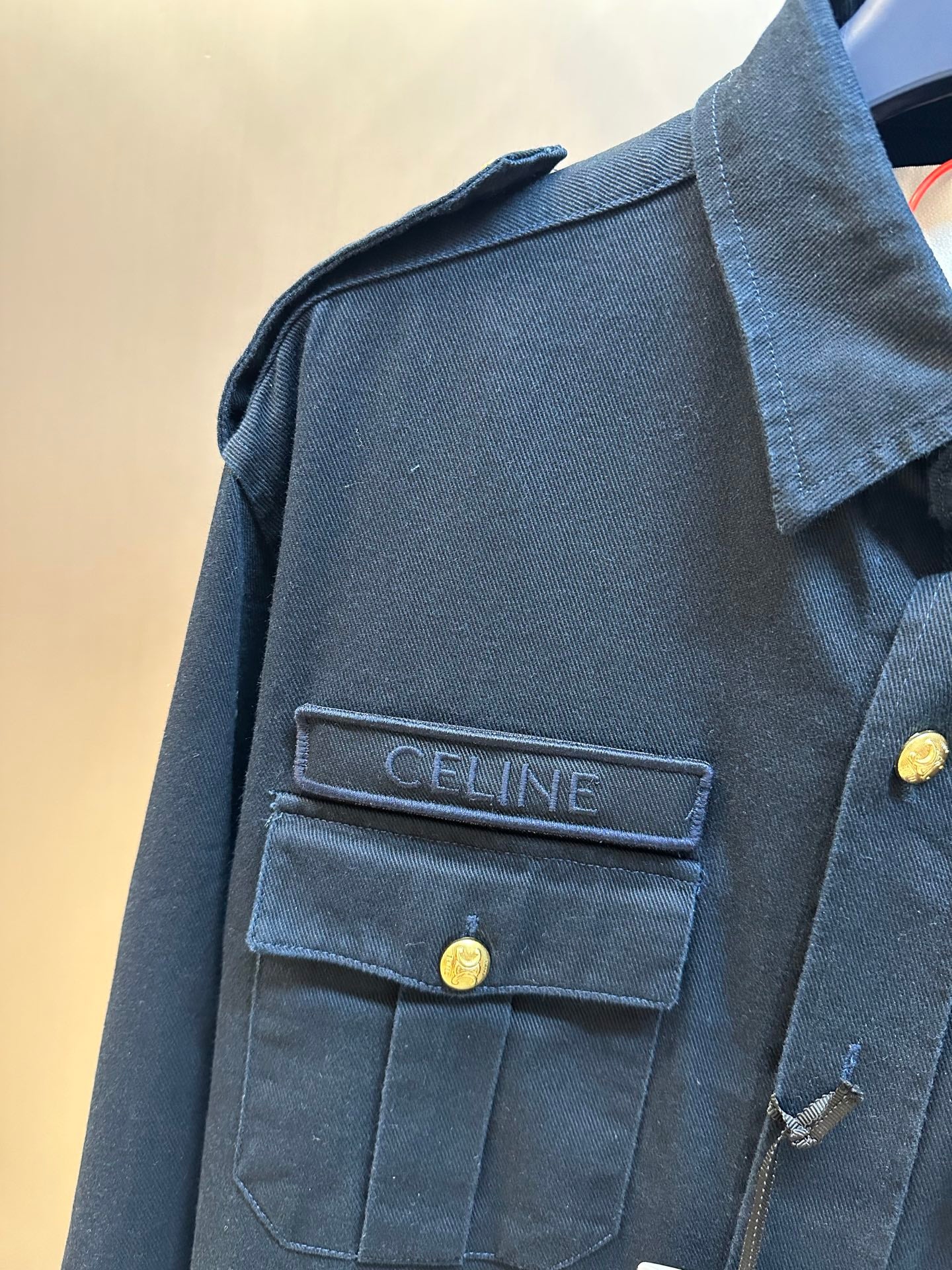 CELINE Men's Military Shirt in Cotton Wool Twill "Navy"