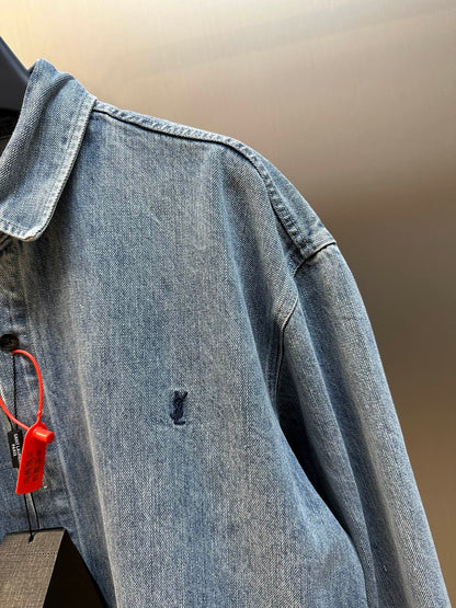SAINT LAURENT Cassandre shirt in day blue denim