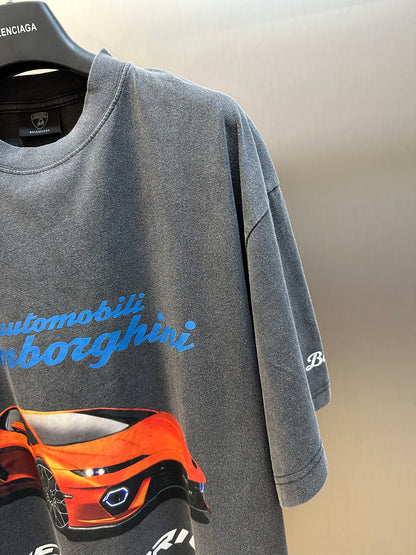 BALENCIAGA Automobili Lamborghini Men's Oversized T-Shirt "Faded Black"