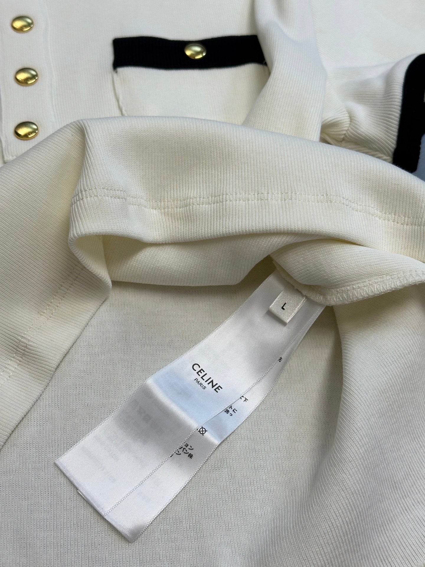 CELINE Women's Cropped T-Shirt in Cotton Jersey "Cream/Black"