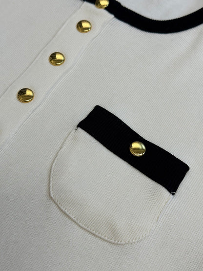 CELINE Women's Cropped T-Shirt in Cotton Jersey "Cream/Black"