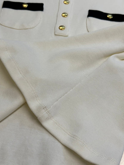 CELINE Women's Cropped T-Shirt in Cotton Jersey "Cream/Black"