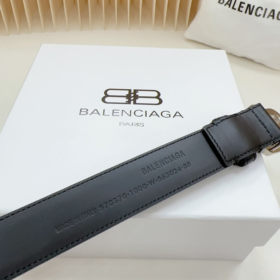BALENCIAGA Men's Bb Hourglass Large Belt in Black-3cm