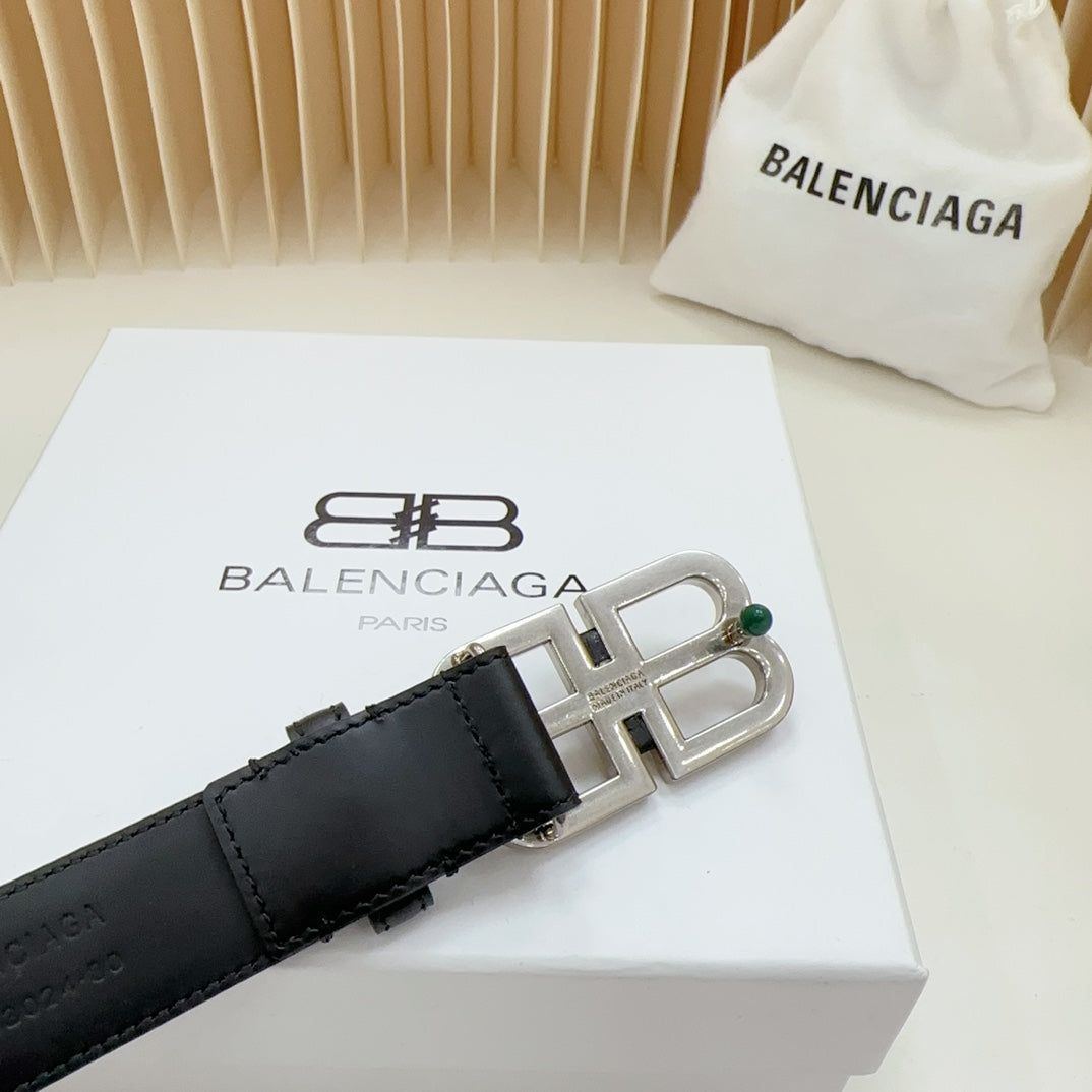 BALENCIAGA Men's Bb Hourglass Large Belt in Black-3cm