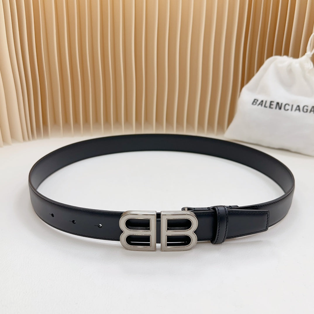 BALENCIAGA Men's Bb Hourglass Large Belt in Black-3cm
