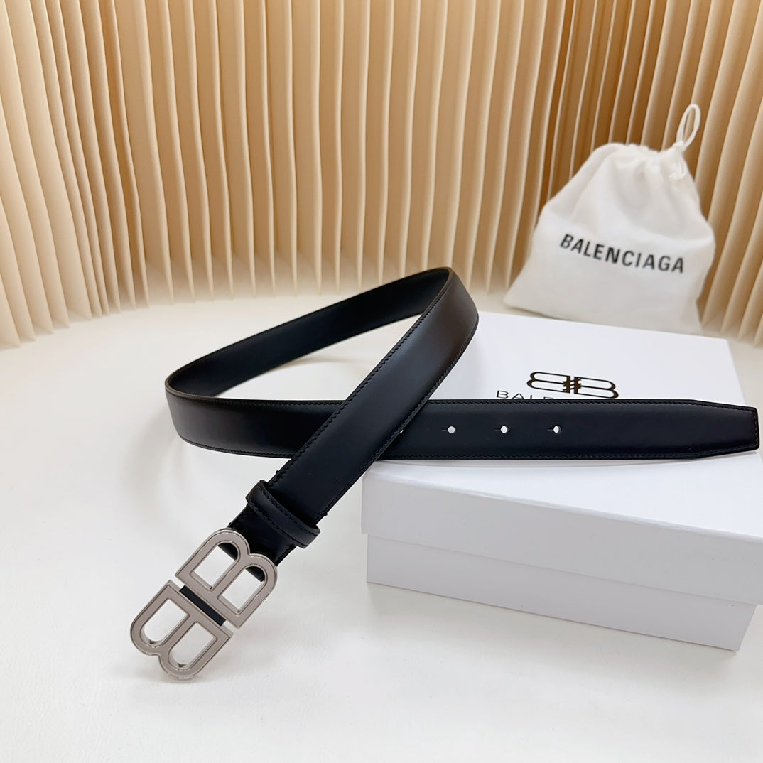 BALENCIAGA Men's Bb Hourglass Large Belt in Black-3cm