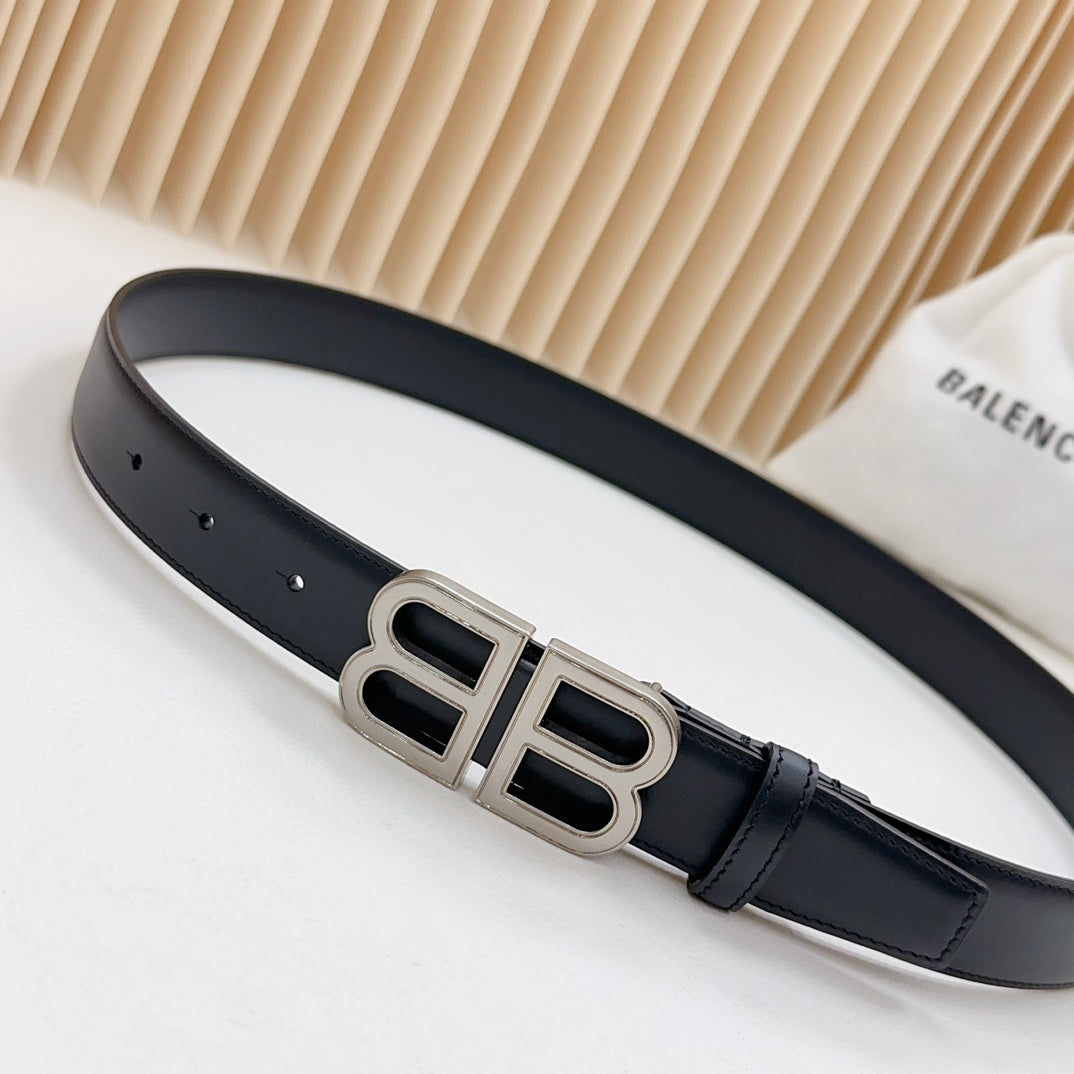BALENCIAGA Men's Bb Hourglass Large Belt in Black-3cm
