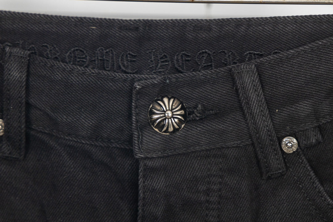 Chrome Hearts Green & Leopard Cross Patch Jeans