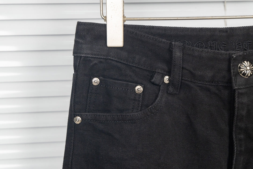 Chrome Hearts Green & Leopard Cross Patch Jeans