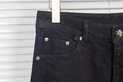 Chrome Hearts Green & Leopard Cross Patch Jeans