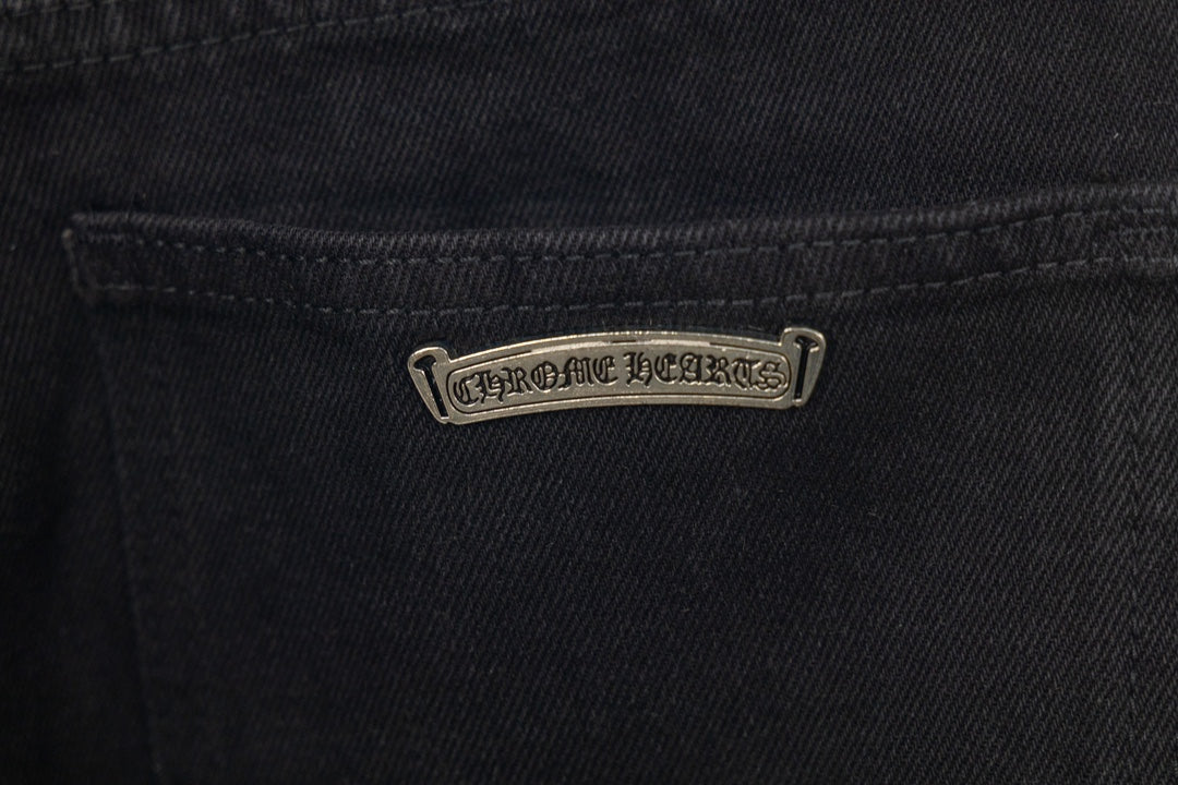 Chrome Hearts Green & Leopard Cross Patch Jeans