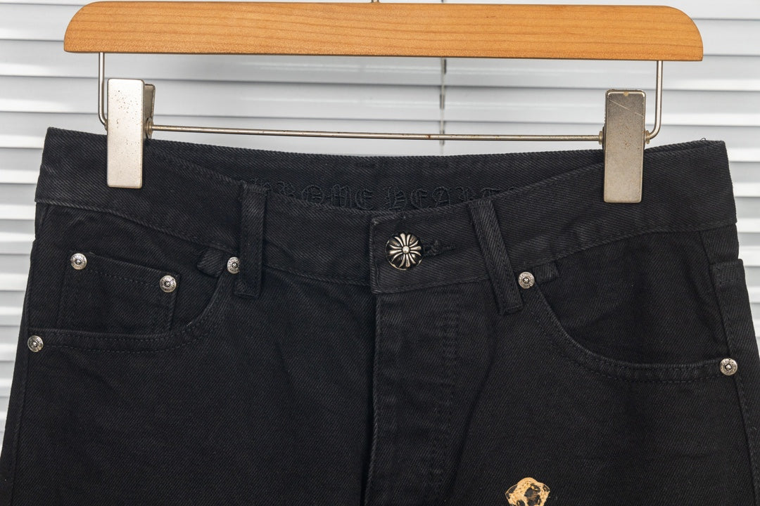 Chrome Hearts Green & Leopard Cross Patch Jeans