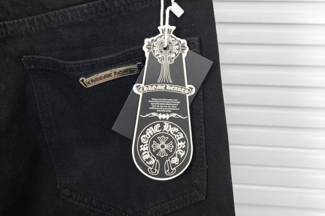 Chrome Hearts Green & Leopard Cross Patch Jeans