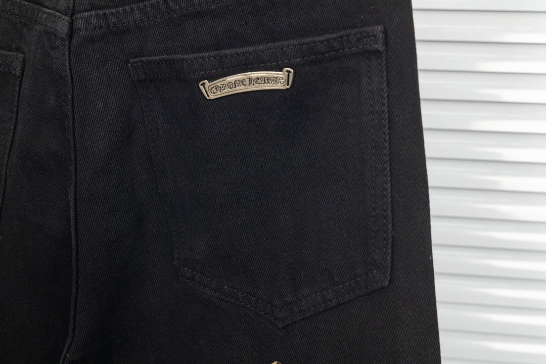 Chrome Hearts Green & Leopard Cross Patch Jeans