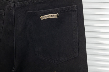 Chrome Hearts Green & Leopard Cross Patch Jeans