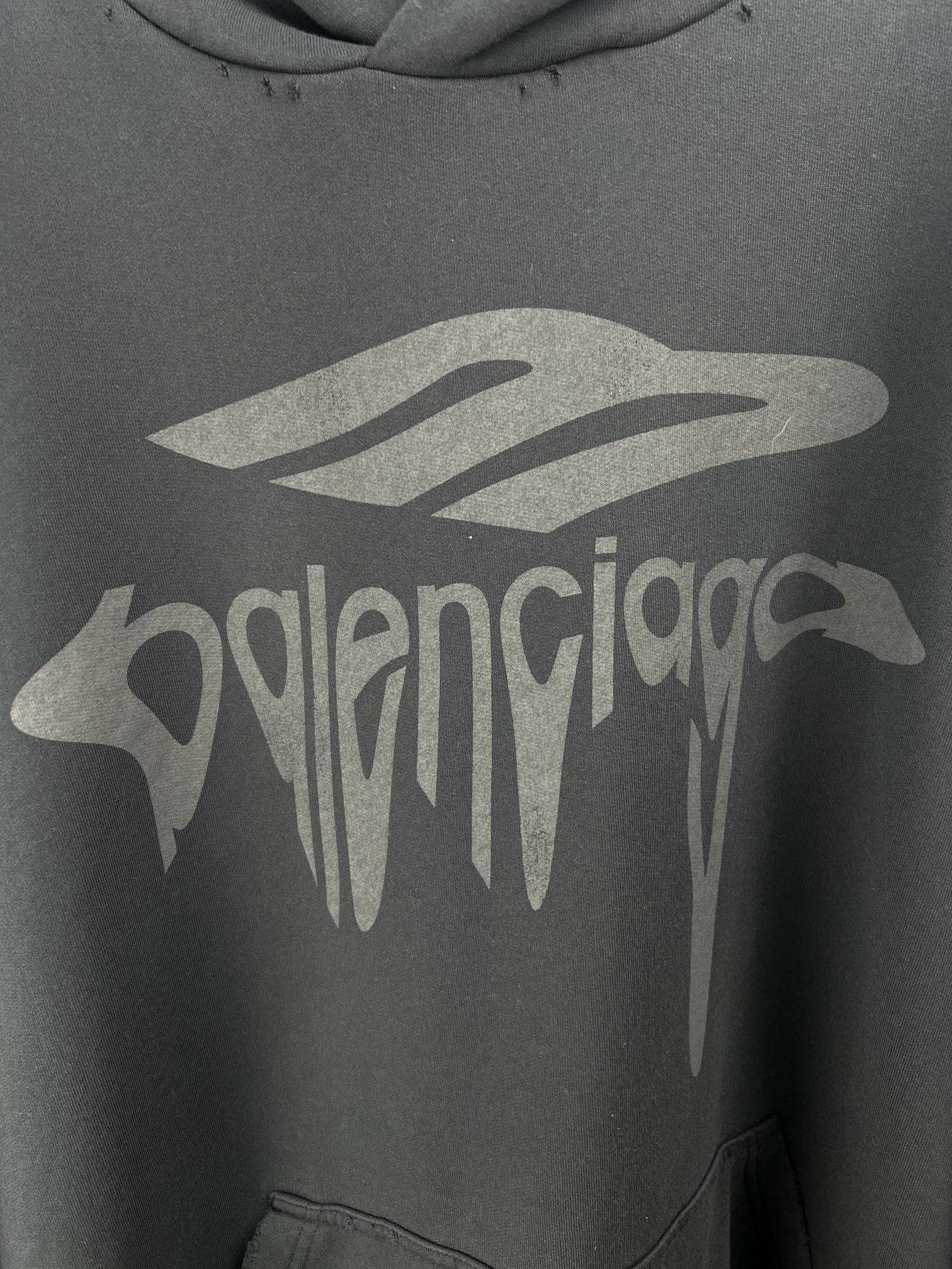 BALENCIAGA Men's 3B Liquified Hoodie Large Fit "Black/Gray"