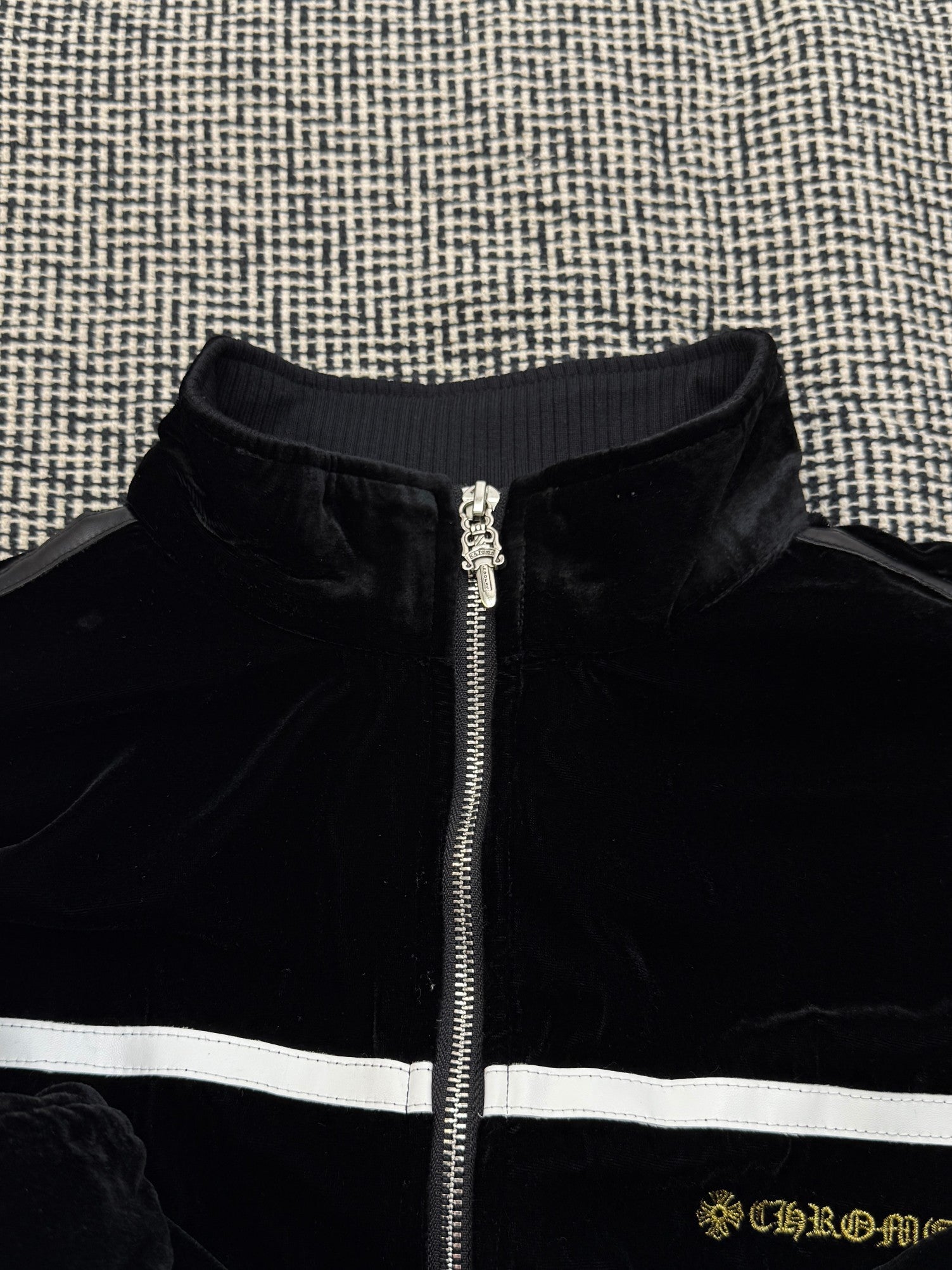 Chrome Hearts Logo-Embroidered Velour Zip-Up Track Jacket