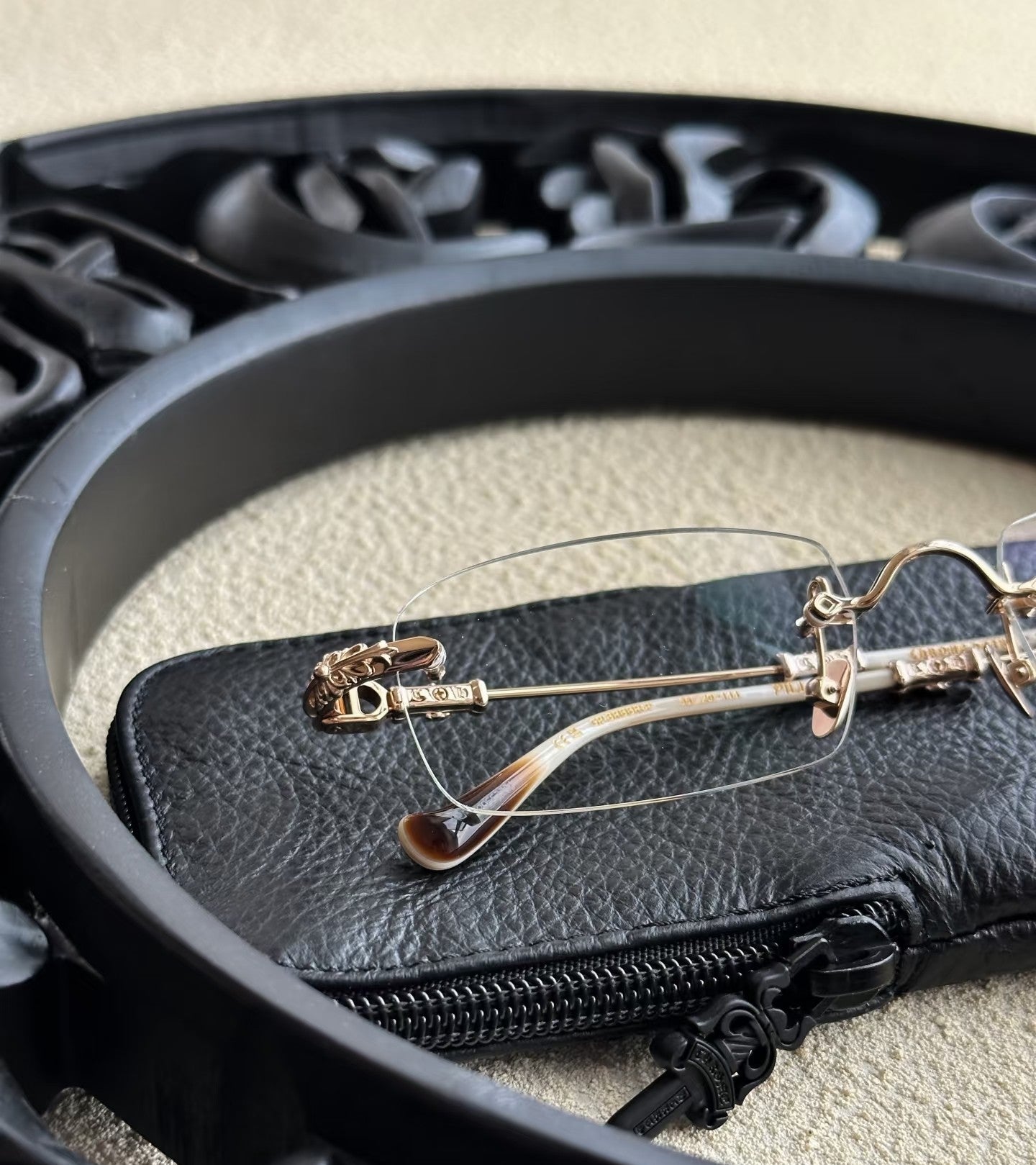 CHROME HEARTS Pills III Gold Plated Brown Bone Plastic