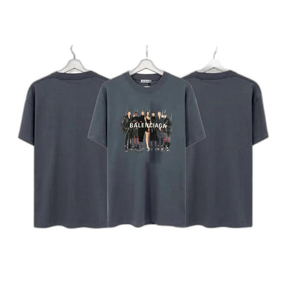 Balenciaga Band Portrait Printing Logo Retro Short Sleeve