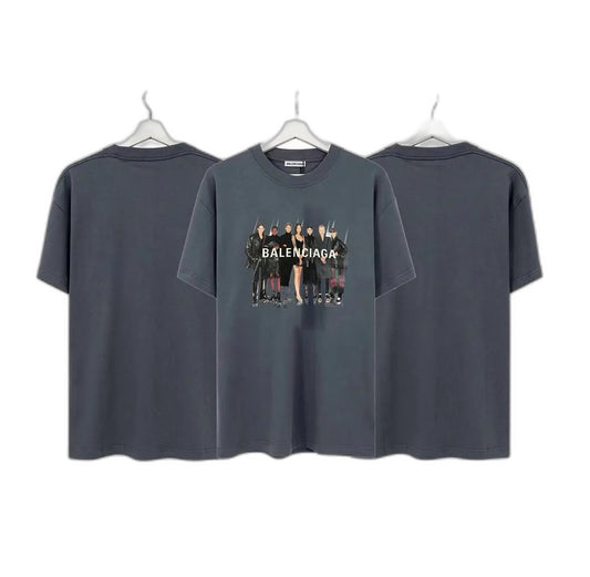 Balenciaga Band Portrait Printing Logo Retro Short Sleeve