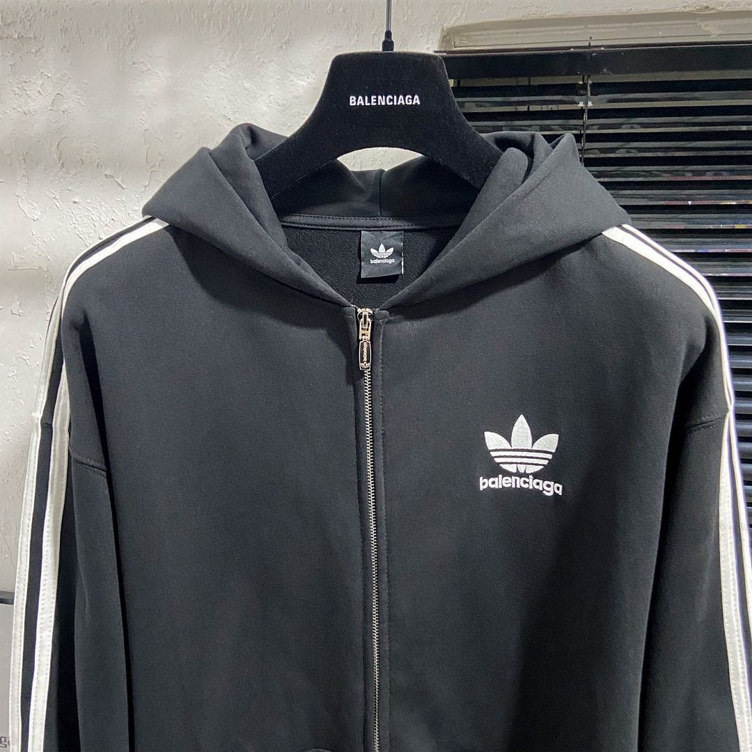 adidas BALENCIAGA Zip-Up Hoodie Small Fit "Black"