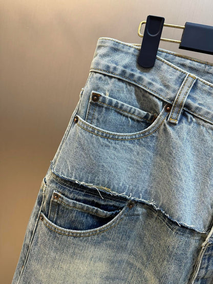 BALENCIAGA Men's Cut-up Baggy Pants in Blue