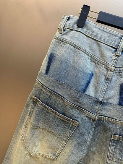 BALENCIAGA Men's Cut-up Baggy Pants in Blue