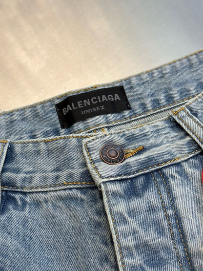 BALENCIAGA Men's Cut-up Baggy Pants in Blue