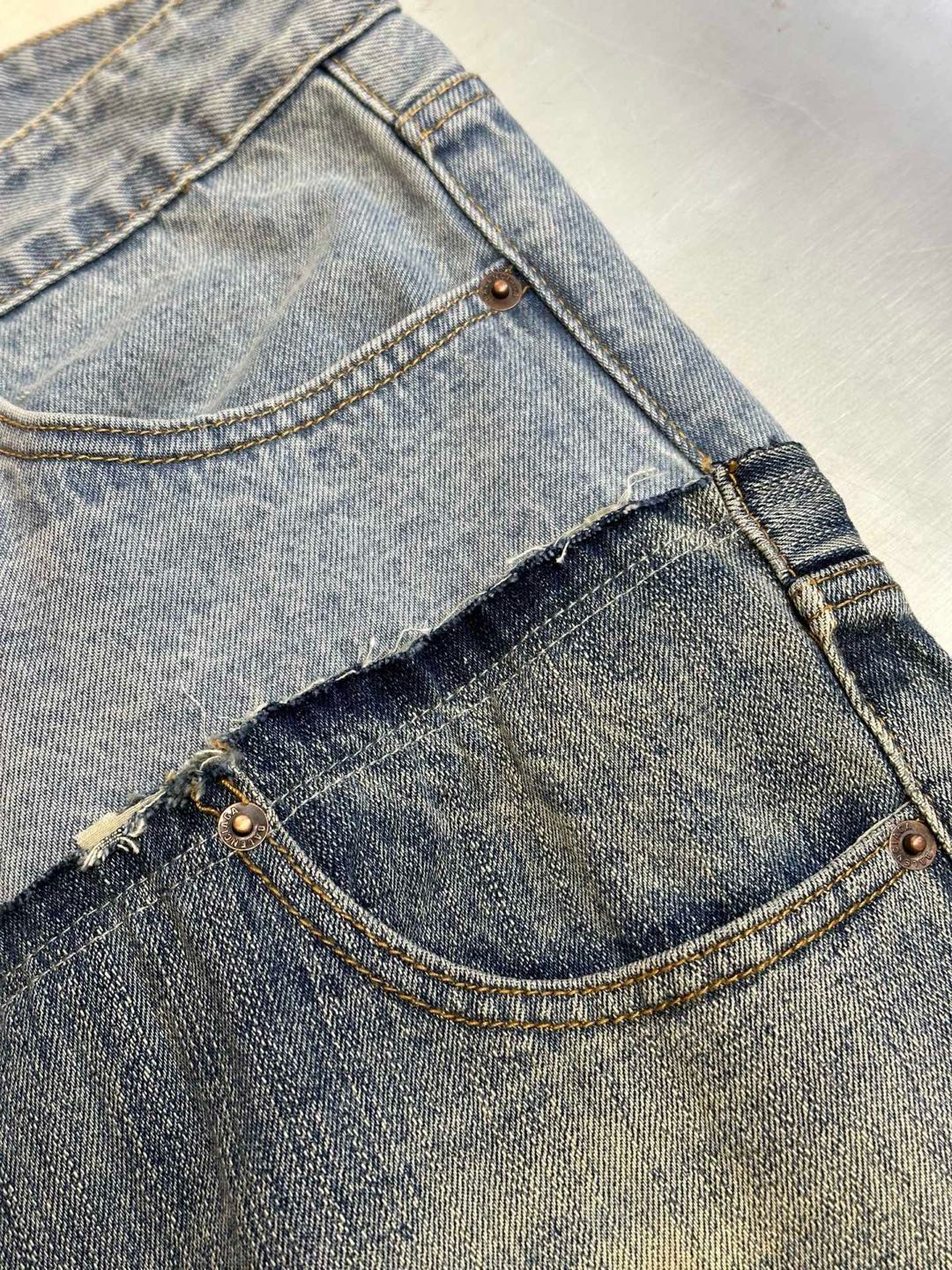 BALENCIAGA Men's Cut-up Baggy Pants in Blue