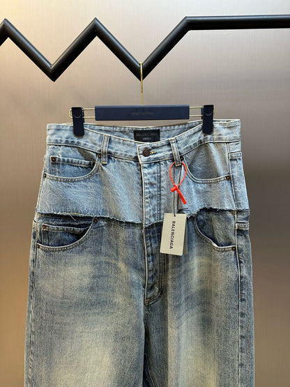 BALENCIAGA Men's Cut-up Baggy Pants in Blue