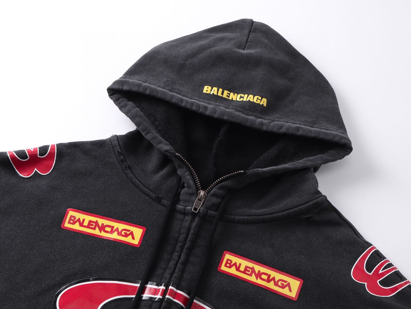 Balenciaga Men's Sponsor Logos Large Zip-up Hoodie in Black Faded