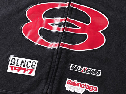 Balenciaga Men's Sponsor Logos Large Zip-up Hoodie in Black Faded