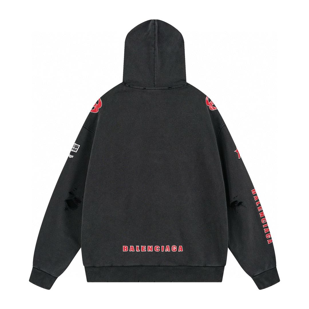 Balenciaga Men's Sponsor Logos Large Zip-up Hoodie in Black Faded